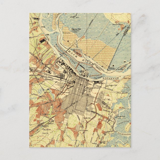 Vintage Map of Savannah Georgia (1942) Postcard (Front)