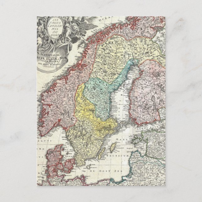 Vintage Map of Scandinavia (1730) Postcard (Front)
