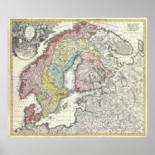 Vintage Map of Scandinavia (1730) Poster