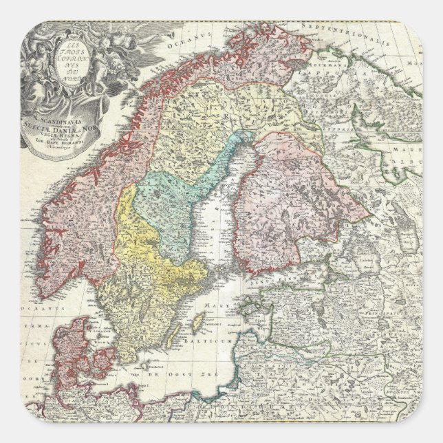 Vintage Map of Scandinavia (1730) Square Sticker (Front)