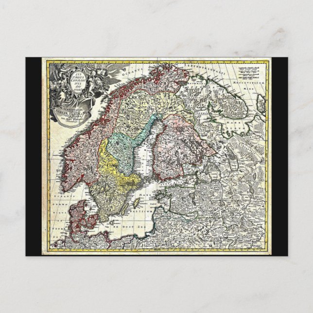 Vintage Map of Scandinavia, Norway, Sweden... Postcard (Front)