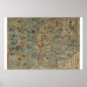 Vintage Map of Scandinavia Poster