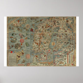 Vintage Map of Scandinavia Poster