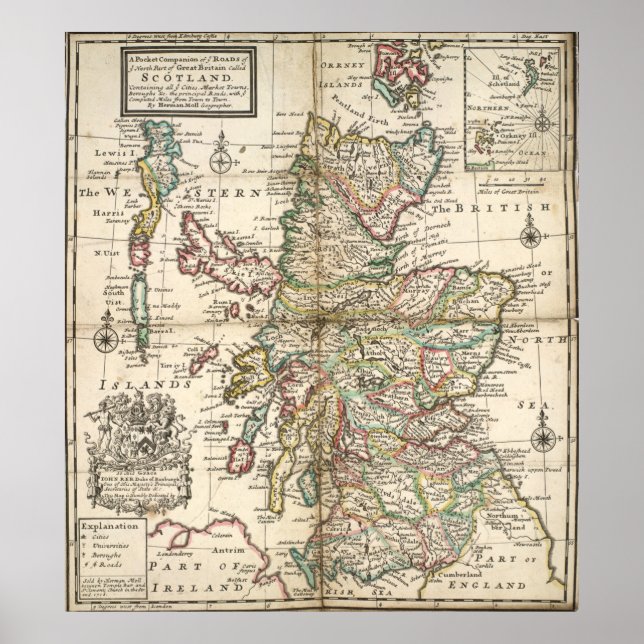 Vintage Map of Scotland (1718) Poster (Front)