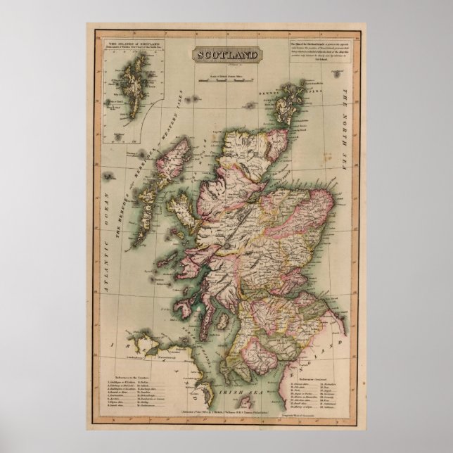Vintage Map of Scotland (1814) Poster (Front)