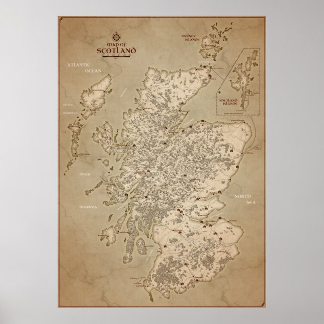 Vintage Map Of Scotland Poster (Front)