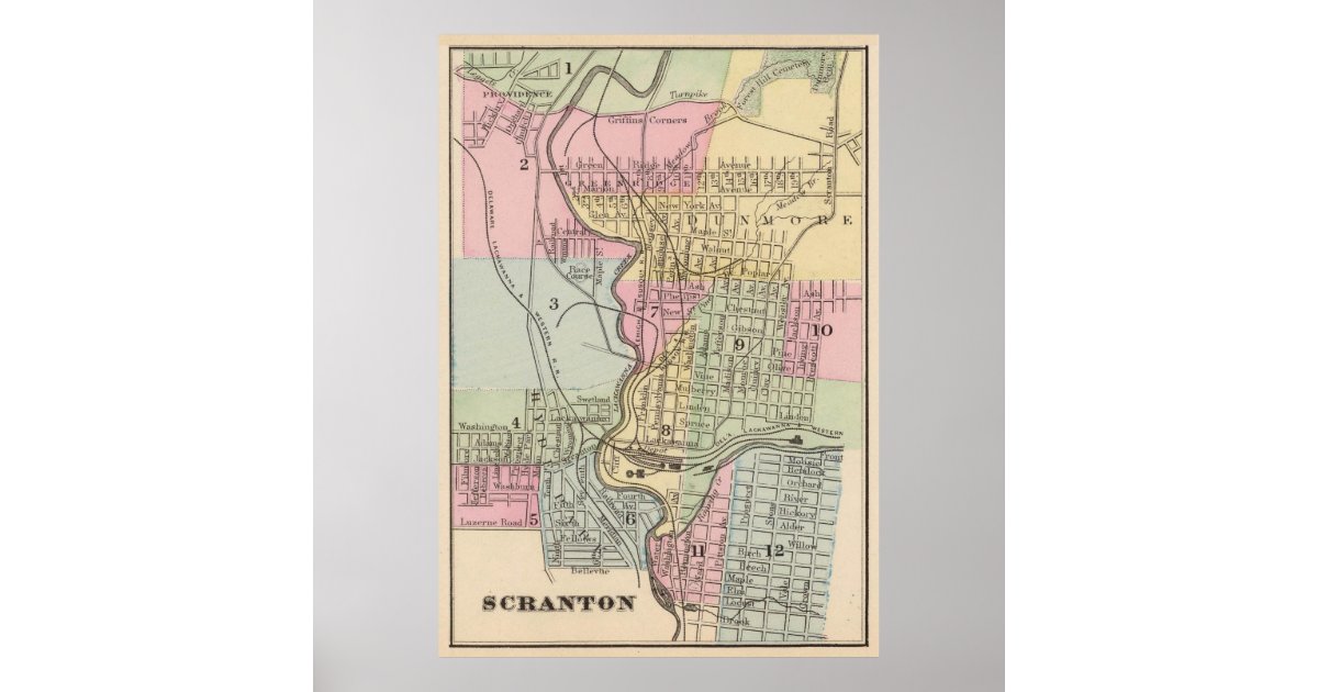 Vintage Map of Scranton PA (1890) Poster | Zazzle