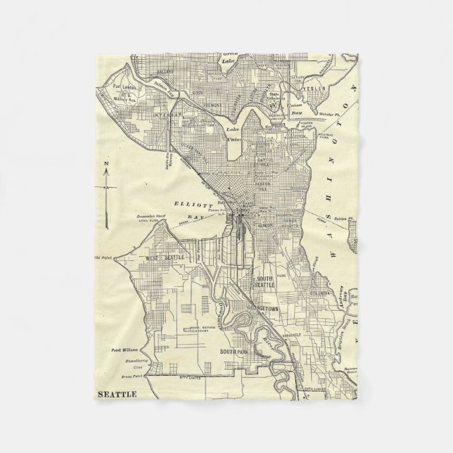 Vintage Map of Seattle (1914) Fleece Blanket (Front)