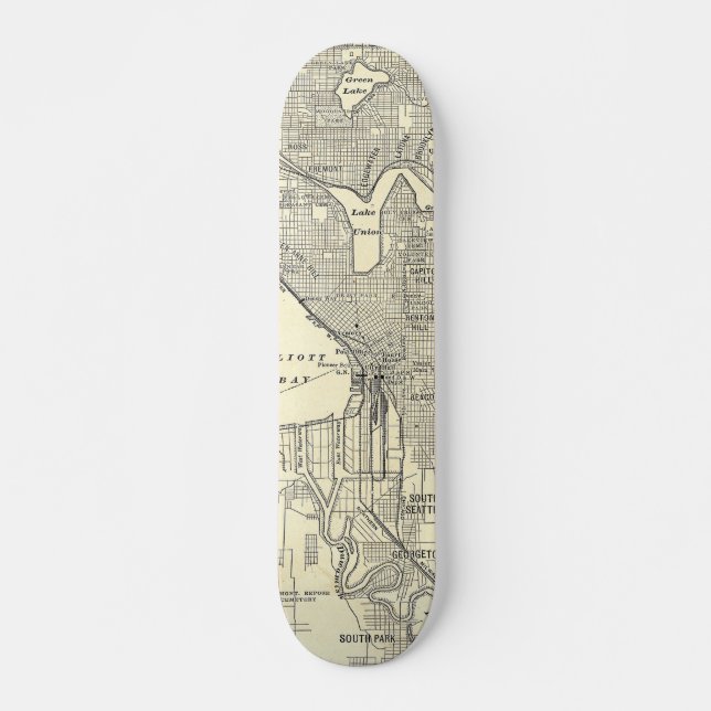 Vintage Map of Seattle (1914) Skateboard (Front)