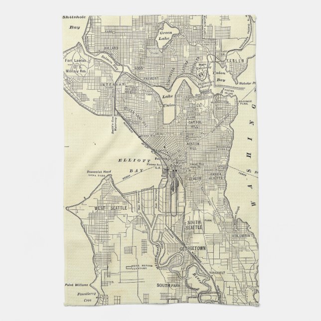 Vintage Map of Seattle (1914) Tea Towel (Vertical)