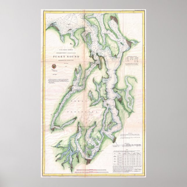 Vintage Map of Seattle and Puget Sound Poster (Front)