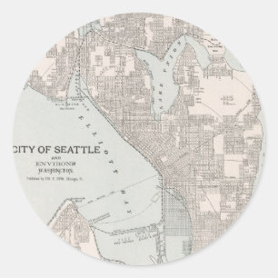 Vintage Map of Seattle Washington (1901) Classic Round Sticker