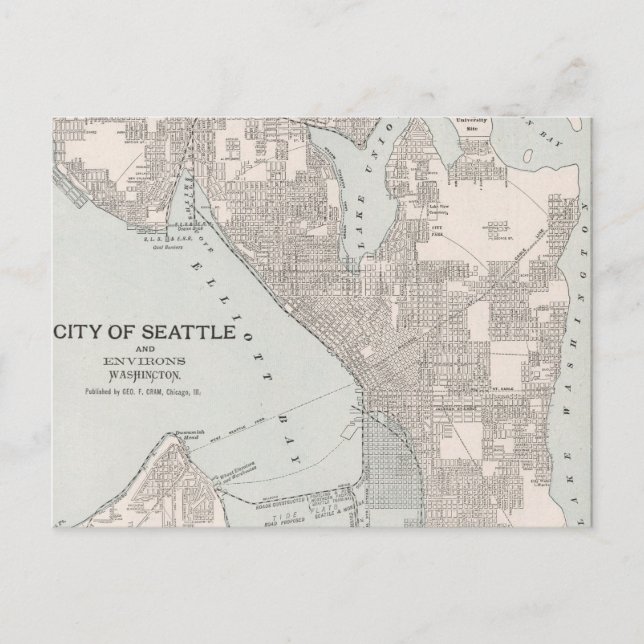 Vintage Map of Seattle Washington (1901) Postcard (Front)