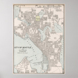 Vintage Map of Seattle Washington (1901) Poster