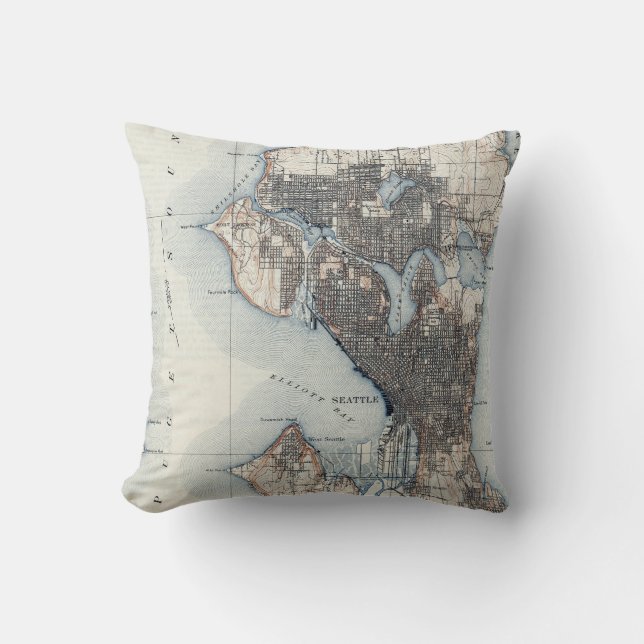 Vintage Map of Seattle Washington Cushion (Front)