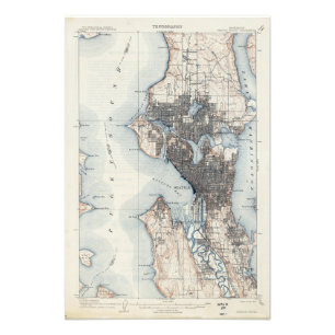 Vintage Map of Seattle Washington Photo Print