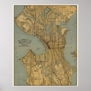Vintage Map of Seattle Washington Poster