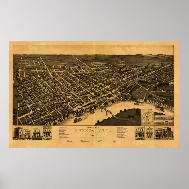 Vintage Map of Selma, Alabama (1887) Poster (Front)