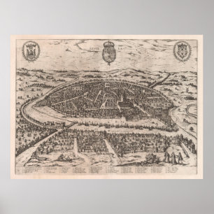 Vintage Map of Seville Spain (1588) Poster