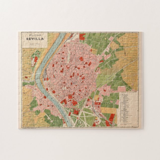 Vintage Map of Seville Spain (1918) Jigsaw Puzzle (Horizontal)