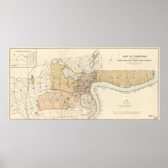 Vintage Map of Shanghai China (1918) Poster (Front)