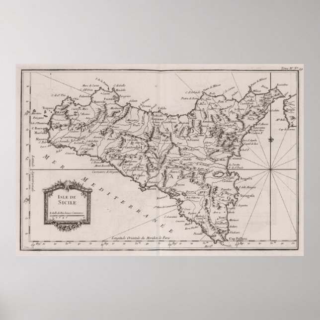 Vintage Map of Sicily Italy (1764) Poster (Front)