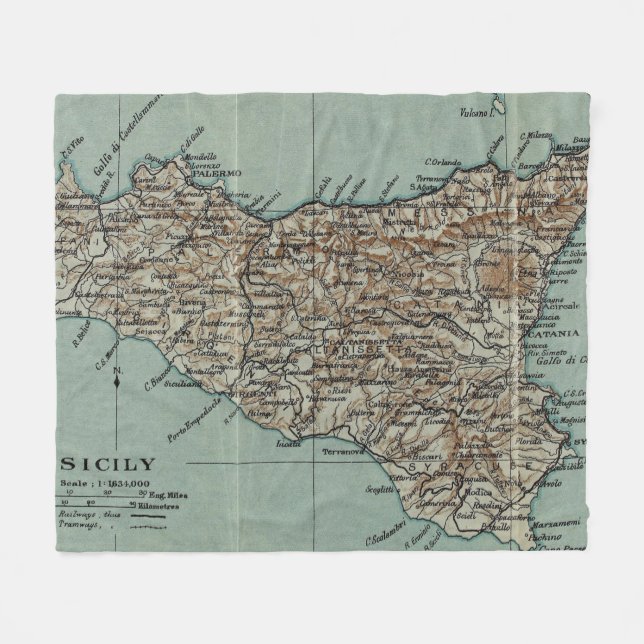 Vintage Map of Sicily Italy (1911) Fleece Blanket (Front (Horizontal))
