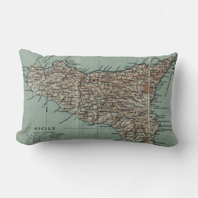 Vintage Map of Sicily Italy (1911) Lumbar Cushion (Front)