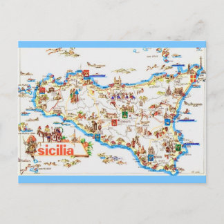 Vintage Map of Sicily Postcard