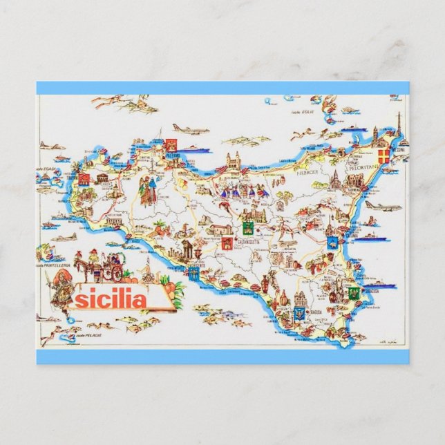  Vintage Map of Sicily Postcard (Front)