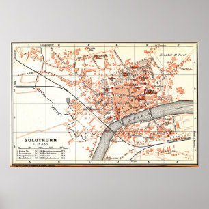 Vintage Map of Solothurn Switzerland (1913) Poster