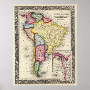 Vintage Map of South America (1860) Poster