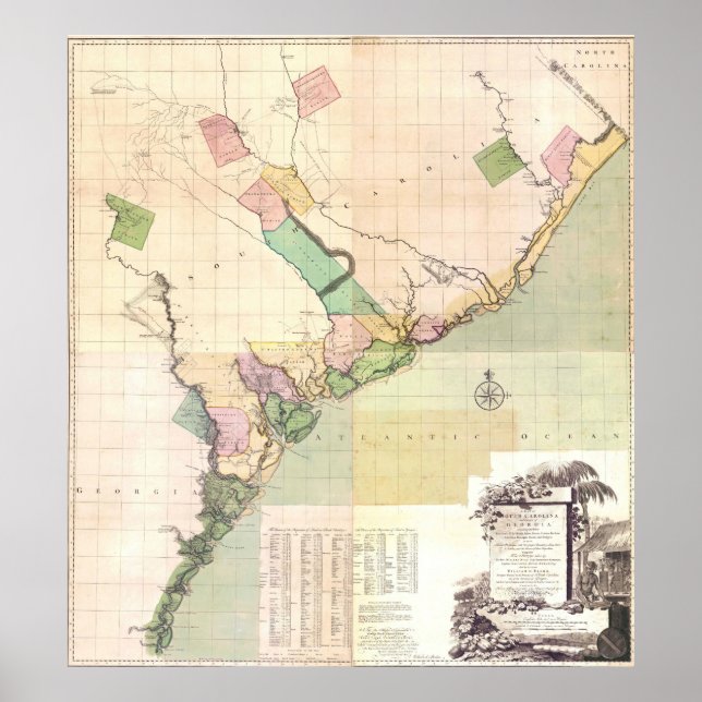 Vintage Map of South Carolina (1757) Poster (Front)