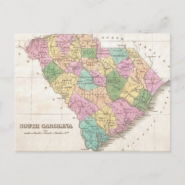 Vintage Map of South Carolina (1827) Postcard (Front)