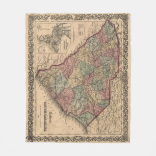 Vintage Map of South Carolina (1865) Fleece Blanket