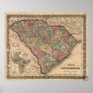 Vintage Map of South Carolina (1865) Poster