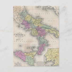 Vintage Map of Southern Italy (1853) Postcard