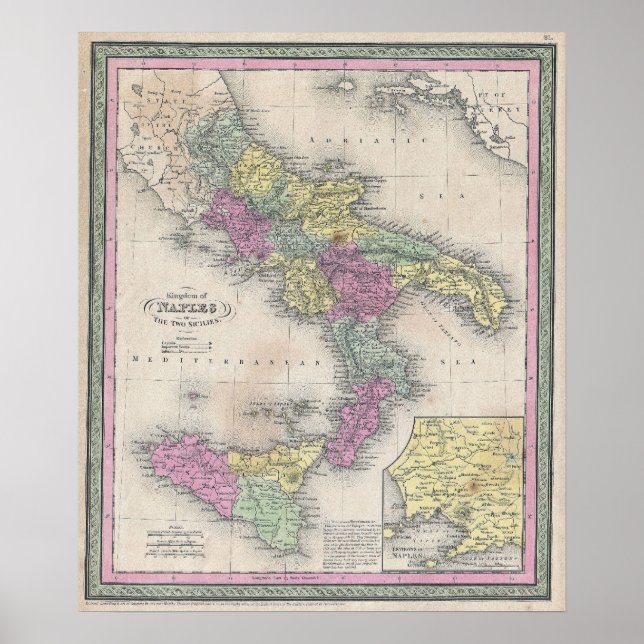 Vintage Map of Southern Italy (1853) Poster (Front)
