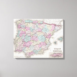 Vintage Map of Spain (1855) Canvas Print