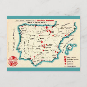 Vintage Map of Spain Postcard