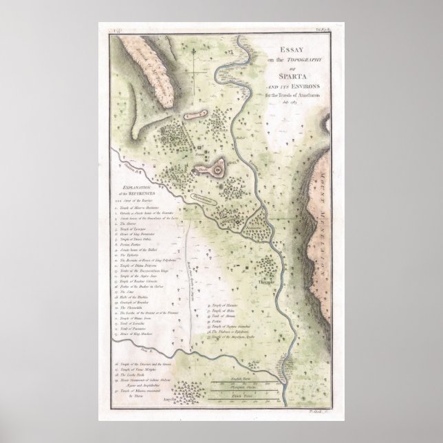 Vintage Map of Sparta Greece (1783) Poster (Front)