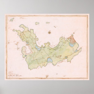 Vintage Map of St Barts Island (1785) Poster
