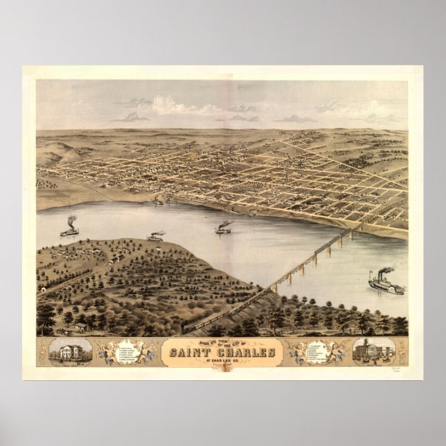Vintage Map of St Charles MO (1869) Poster (Front)