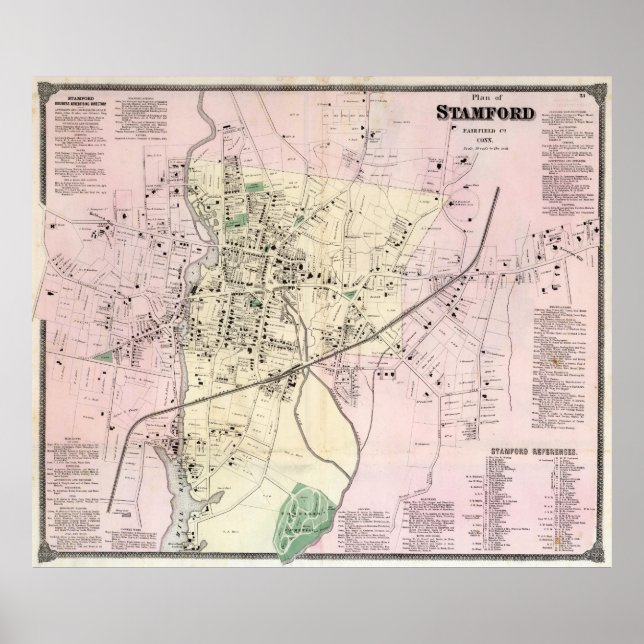 Vintage Map of Stamford CT (1867) Poster (Front)