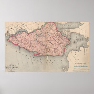 Vintage Map of Staten Island New York (1874) Poster
