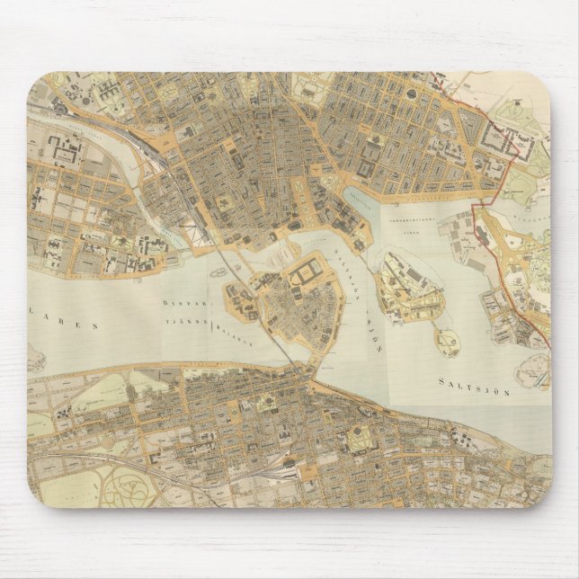 Vintage Map of Stockholm (1899) Mouse Mat (Front)