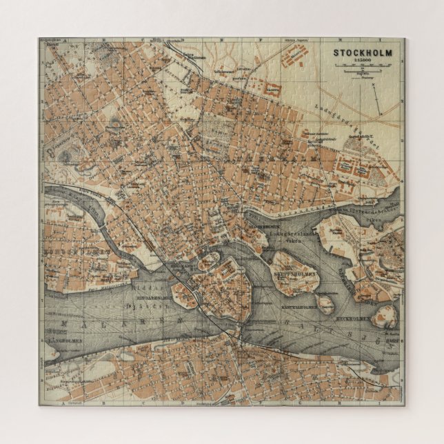 Vintage Map of Stockholm Sweden (1909) Jigsaw Puzzle (Vertical)