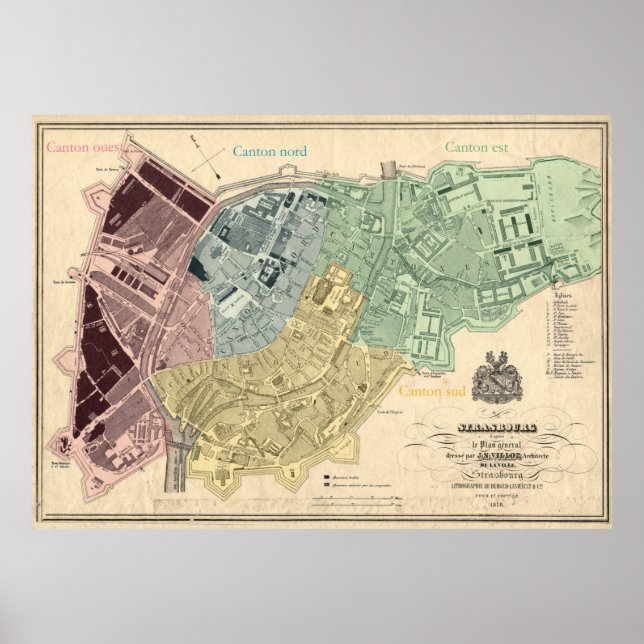 Vintage Map of Strasbourg France (1870) Poster (Front)