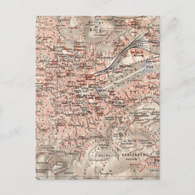 Vintage Map of Stuttgart Germany (1909) Postcard (Front)