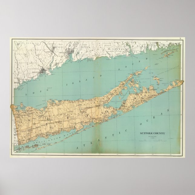 Vintage Map of Suffolk County NY (1895) Poster (Front)
